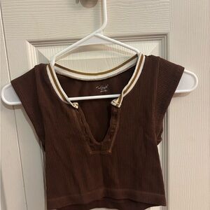 Brown Ribbed Crop Top